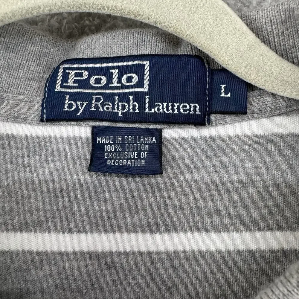 Polo Ralph Lauren Shirt Mens L Gray Striped Polo 1/4 Button Preppy Short Sleeve